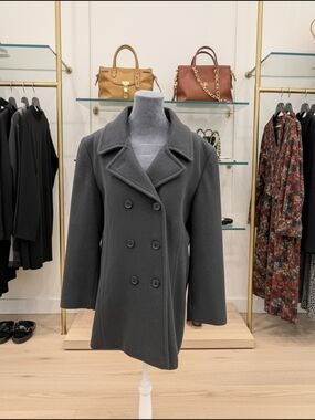 VTG Marvin Richards Women's Black Pea Coat XL Double‎ Breasted Collared Button